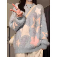 風(fēng)采兔毛衣女2024秋冬新款韓版水貂毛保暖時尚洋氣加厚軟糯學(xué)院風(fēng)針織衫 藍(lán)色 均碼