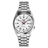 精工（SEIKO）男表 SIEKO5號系列自動(dòng)機械男士腕表 商務(wù)休閑夜光雙日歷型男腕表 白盤(pán)鋼帶 SNK559J1 37mm