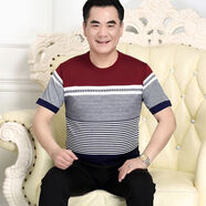 壹號(hào)鳳中年男士爸爸裝夏裝冰絲短袖T恤中老年?duì)敔斚奶彀胄銽上衣男帶口袋 dx-608紅色 升級(jí)版 3XL 185/建議180-200斤