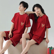富信康結(jié)婚睡衣新婚情侶套裝春夏季大紅色短袖純棉男女喜慶本命年家居服 MZZ-7012 M -女【高150-160-重80-100】
