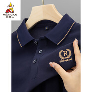 稻草人夏季T恤男士新款翻領(lǐng)刺繡POLO男衫重磅半袖男裝上衣潮 R藏青色 M 48【建議100-125斤】