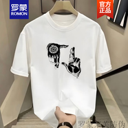 羅蒙（ROMON）港風(fēng)夏季男士短袖t恤2025寬松純棉潮牌潮流半袖圓領(lǐng)體恤上衣新品 白色【K860 創(chuàng)意手掌】 XL 建議140-160斤