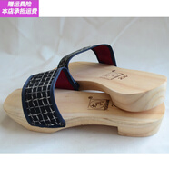 TWTCKPI廣西鄉(xiāng)村傳統(tǒng)木屐拖鞋元真復(fù)古木鞋鄉(xiāng)村懷舊男女大碼木拖鞋跳舞鞋 黑網(wǎng)織 無底膠 43