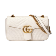 GUCCI鏈條斜挎單肩包女包GG馬蒙包Marmont系列單肩包 乳白色