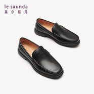萊爾斯丹（le saunda）商務(wù)低幫真皮舒適圓頭休閑男士樂(lè )福鞋63102 黑色 BKL 39