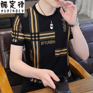 酷定律休閑短袖t恤男士夏季冰絲半袖打底衫百搭運動汗衫上衣服體恤男裝 882黑金色 L 125斤以下