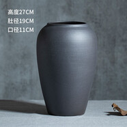 景德鎮(zhèn)花瓶陶瓷擺件客廳插花新中式輕奢裝飾品花器復(fù)古手工大花盆 磨砂黑灰【中】 【限量特價(jià)】