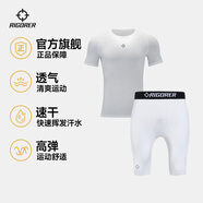 準(zhǔn)者健身服男式高彈速干透氣籃球跑步運(yùn)動(dòng)套裝短袖壓縮衣打底緊身衣褲 純白色348+453-1 【短袖+五分褲】 L