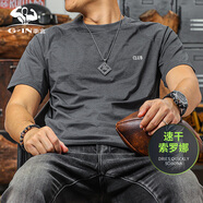 季言索羅娜涼感速干短袖t恤男 運動(dòng)跑步健身衣服男吸濕排汗訓練服體恤 深灰色索羅娜速干面料 M （適合105-130斤）
