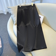 高級感醋酸黑色半身裙女早秋季2025新款顯瘦包臀裙氣質(zhì)緞面a字裙 黑色 M (27)