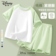 迪士尼寶寶女童睡衣夏季2025純棉上衣女孩夏裝舒服柔軟短袖兩件套兒童家居服 純色清涼綠 160
