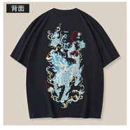 古萊登（GODLIKE）夏季新款麒麟重工刺繡純棉 短袖T恤男寬松大碼休閑國潮潮牌圓領(lǐng)衫 9039 黑色 M