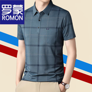 羅蒙（ROMON）高端t恤男士短袖中年爸爸裝高檔休閑商務(wù)半袖男寬松品牌體恤衫男 藍(lán)色 605 M 165【85斤-110斤】