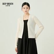 深呼吸DEEP BREATH女裝V領(lǐng)麻花純羊毛針織開(kāi)衫上衣女A400908 米白 XL (5碼)