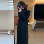 南啵丸高領針織毛衣連衣裙子女2025新款早春季法式氣質修身內搭打底長裙 黑色miu里miu氣穿搭針織連衣裙連衣裙2024新 S 4045kg