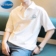 A21funbpolo衫男短袖2025夏季潮牌美式年輕款寬松高級感純棉半袖上衣青年 【5508-HAPPY笑臉】白色(偏大) M 85-110斤