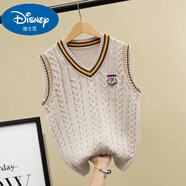 迪士尼（Disney）兒童羊毛衫男童女童針織背心馬甲春秋新款中大童寶寶棉加絨毛衣 純棉款-米色 純棉 160 建議身高150-160厘米