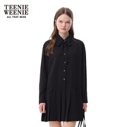 Teenie Weenie小熊連衣裙女2025年春夏新款復古優(yōu)雅學(xué)院波點(diǎn)褶長(cháng)袖短裙