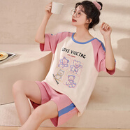 浪莎睡衣女夏天兩件套裝大碼短袖短褲薄款純棉家居服 軟萌小熊 XXL 