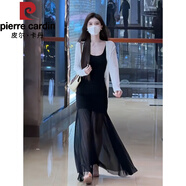 皮爾卡丹（pierre cardin）2025新款早春法式氣質(zhì)修身收腰吊帶網(wǎng)紗拼接包臀連衣裙開(kāi)衫兩件套 黑色吊帶連衣裙+開(kāi)衫【兩件套】 2XL 【建議 125-140斤】
