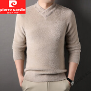 皮爾卡丹（pierre cardin）2024秋季男士含羊毛V領(lǐng)水貂絨毛衣青年加厚保暖潮流打底針織衫 駝色 L (170)