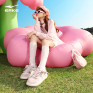 鴻星爾克（ERKE）運(yùn)動(dòng)鞋新款厚底輕便透氣休閑女鞋潮流增高耐磨舒適軟彈運(yùn)動(dòng)板鞋 山藥灰/晨曦粉 35