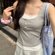 俞兆林背心女蕾絲花邊假兩件工字夏季新款拼色修身顯瘦短款上衣潮