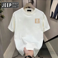 JEEP SPIRIT吉普2025夏季新款短袖恤男潮牌潮流寬松休閑青少年體恤半袖黑色 白色【小R標(biāo)】 S 80-100斤