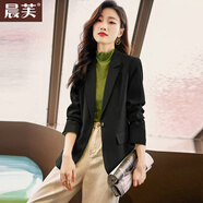 晨芙休閑小西裝外套女春秋時(shí)尚英倫風(fēng)正裝顯瘦小個(gè)子短款氣質(zhì)西服上衣 黑色常規【一?？邸?M 建議90-102斤