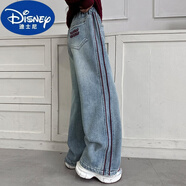 迪士尼（Disney）女童春裝牛仔褲2025新款大童女裝春季休閑褲子兒童洋氣春款直筒褲 春秋不加絨紅繩款 48 尺碼按推薦購(gòu)買(mǎi)即可