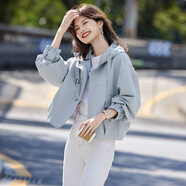 尚靜連帽短款風(fēng)衣外套女2025春新款小個(gè)子寬松休閑百搭上衣 藍(lán)色 M 