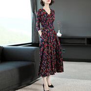 歐依絲歐依絲2023春秋新款女V領(lǐng)七分袖收腰大擺長(cháng)裙氣質(zhì)淑女碎花連衣裙 紅色 10XL 155/80A/S