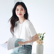 伊芙麗（eifini）【經典延續(xù)】天然桑蠶絲簡約真絲混紡絲光內搭T恤女打底上衣 白色 S 80-100斤