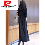 皮爾卡丹（pierre cardin）2024新款洋氣春秋季女裝純棉長(zhǎng)款長(zhǎng)袖連衣裙寬松秀姐 黑色 【88】2481 L 建議105-115斤