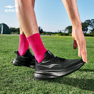 鴻星爾克（ERKE）男子運動(dòng)鞋新款透氣網(wǎng)面防滑休閑跑步鞋回彈軟底減震戶(hù)外慢跑鞋 正黑 39