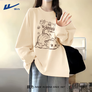 回力長(zhǎng)袖t恤女秋裝2025年最新款小貓內(nèi)搭打底衫初中生純棉寬松體恤衫