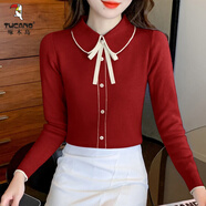 啄木鳥(niǎo)小香風(fēng)娃娃領(lǐng)針織打底衫女2025秋冬新款時(shí)尚內搭顯瘦洋氣小衫 紅色 L