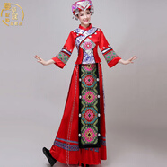 少數(shù)民族服裝土家族服裝新款云南貴州少數(shù)民族女苗族彝族侗族壯族舞蹈演出服飾 青花瓷紅色不含帽子1 S