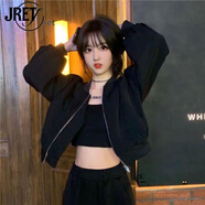 Jret小眾短款外套女夏季寬松韓版修身小外套女百搭炸街洋氣氣質(zhì)夾克衫 經(jīng)典黑(夏季) 薄款 M [建議95-110斤]