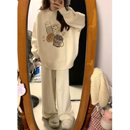 風采兔毛衣女2024秋冬新款高級感穿搭溫柔風奶fufu軟糯慵懶風印花針織衫 杏色 M
