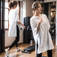 裴客大碼運(yùn)動上衣女寬松胖mm罩衫T恤瑜伽服短袖中長款跑步遮臀健身服 白色 M 建議85120斤