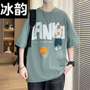 冰韻短袖男孩青少年t恤12-15歲初中生學(xué)生帥氣半袖13大童夏裝純棉上衣 302青灰 品質(zhì)升級 M (75-100斤左右)