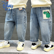 迪士尼兒童春秋褲子2小童3男寶寶牛仔褲寬松春秋4男童哈倫褲小童潮5歲半 藍色 牛仔褲 120