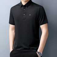 夢(mèng)特嬌品牌短袖t恤男中青年時(shí)尚夏季新款桑蠶絲Polo衫潮流半袖高檔上衣 黑色 S (165)