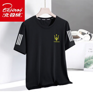 北極絨夏季輕奢休閑圓領(lǐng)寬松冰絲網(wǎng)眼短袖速干透氣男士運動冰爽t恤百搭 三叉戟黑色【三桿蝴網(wǎng)】 M 建議80-斤