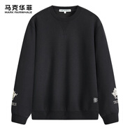 馬克華菲【7A抗菌】衛(wèi)衣男春秋刺繡圓領(lǐng)休閑男士長(zhǎng)袖 黑（牛） S