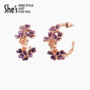 茜子（She's）shes梵高鳶尾花朵耳環(huán)手工滴油氣質(zhì)耳釘耳墜耳環(huán)精致耳飾新年禮物 E0 杜鵑紫(圓環(huán)款)