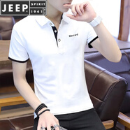 JEEP SPIRIT23夏新款短袖t恤男夏季翻領(lǐng)純棉半袖體恤條紋翻領(lǐng)polo上衣 6130白 L