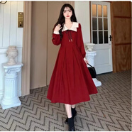 璇醇少女大學(xué)生冬季連衣裙紅色禮服長(cháng)裙子高中生初中生秋冬季收腰顯瘦 紅色1 M _建議85-100斤