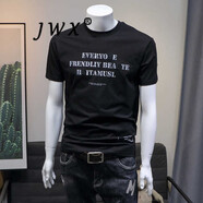 JWX香港潮牌棉質(zhì)短袖T恤衫男 2025夏季新款印花薄款休閑百搭修身上衣 黑色 XL 132-143
